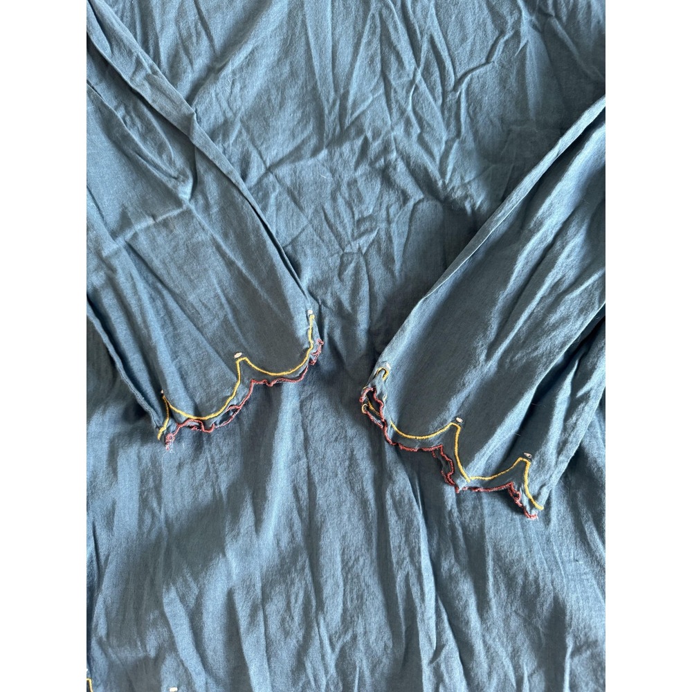 Lucky Brand Shirt Womens Small Blue Embroidered Scallop Boho‎ Tunic Long Sleeve - Picture 5 of 12